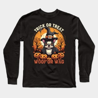 Trick or Treat Woof or Wag Funny Dog Halloween Long Sleeve T-Shirt